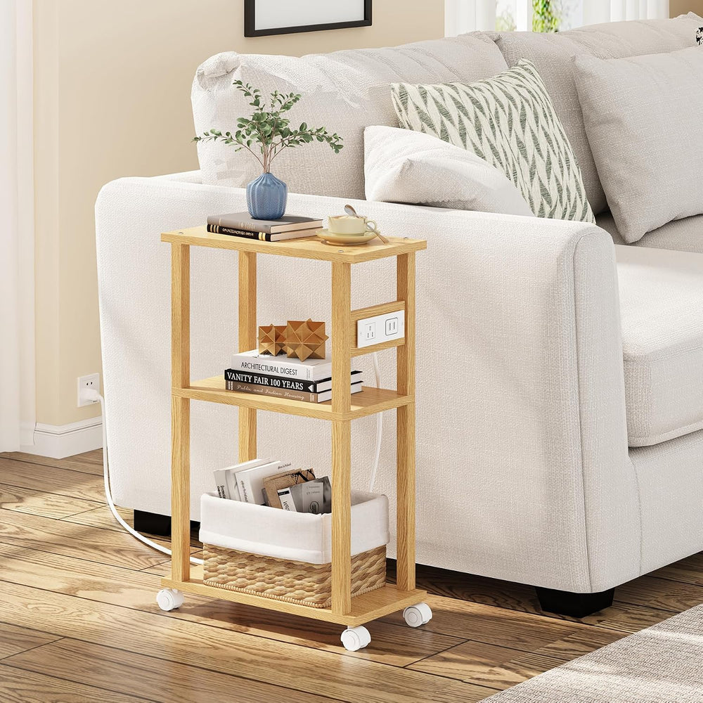 TUTOTAK Small Narrow Side Table with Charging Station, Skinny End Table for S...