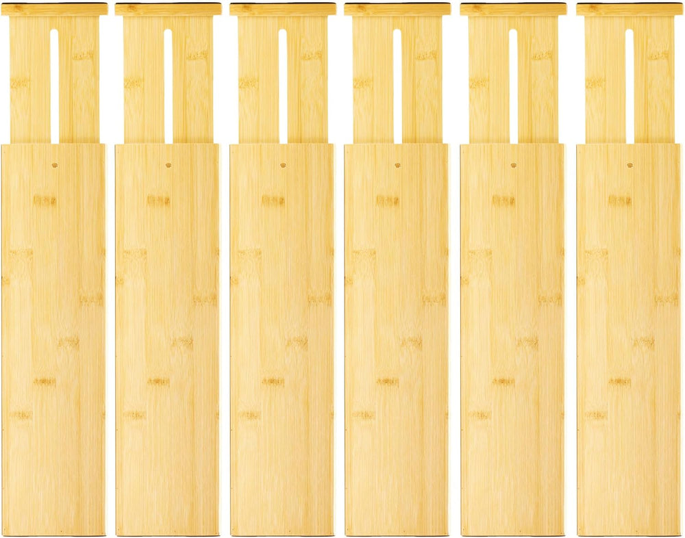VaeFae 6 Pack Bamboo Drawer Dividers, 4" High Adjustable 11.9-17.1"...