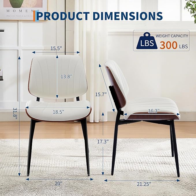Garvee Dining Chairs Set of 2, Mid-Century Modern Upholstered Retro PU Leathe...