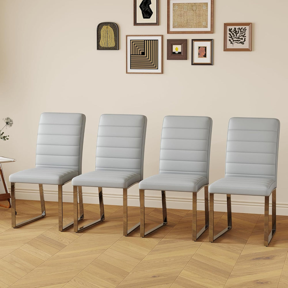 Modern Dining Chairs Set of 4, Grey Faux Leather Kitchen Chairs, Upholstered ...