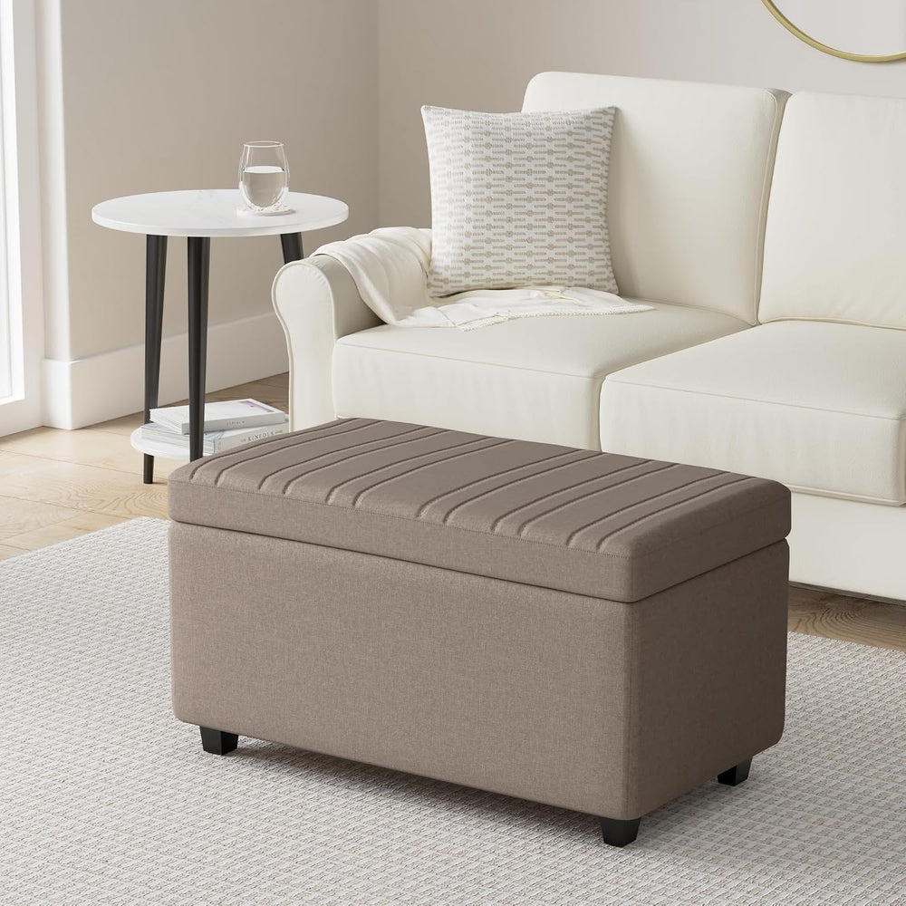 SIMPLIHOME Darcy 33 inch Wide Contemporary Rectangle Storage Ottoman Bench in...
