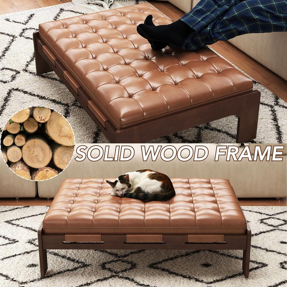 chairus 47.75" Large Rectangle Ottoman Coffee Table, Tufted Faux Leather...