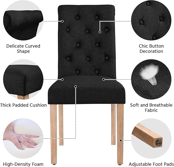 Yaheetech Dining Chairs Set of 2 Fabric Upholstered Dining Room Chairs with B...