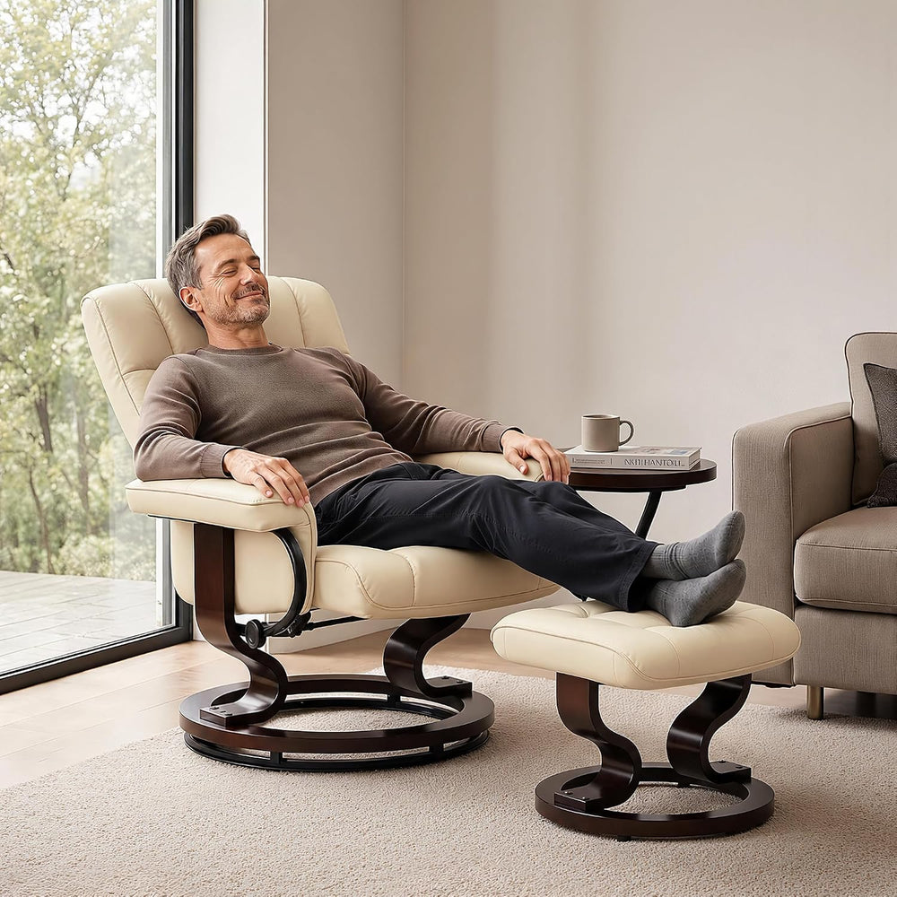 MCombo Manual Swivel Recliner with Ottoman, Faux Leather 9019