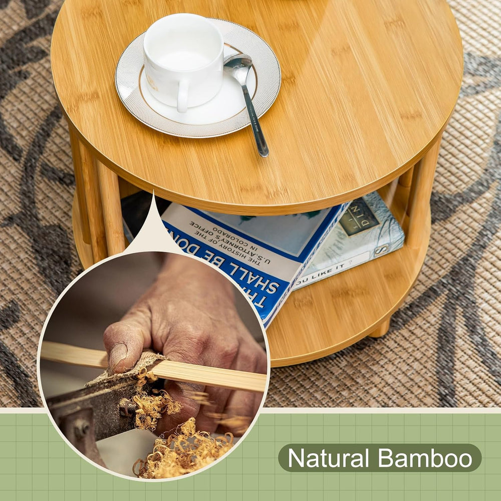 MFSTUDIO Bamboo Nightstand End Table Set of 2, Round 15.7" Bedside Table...