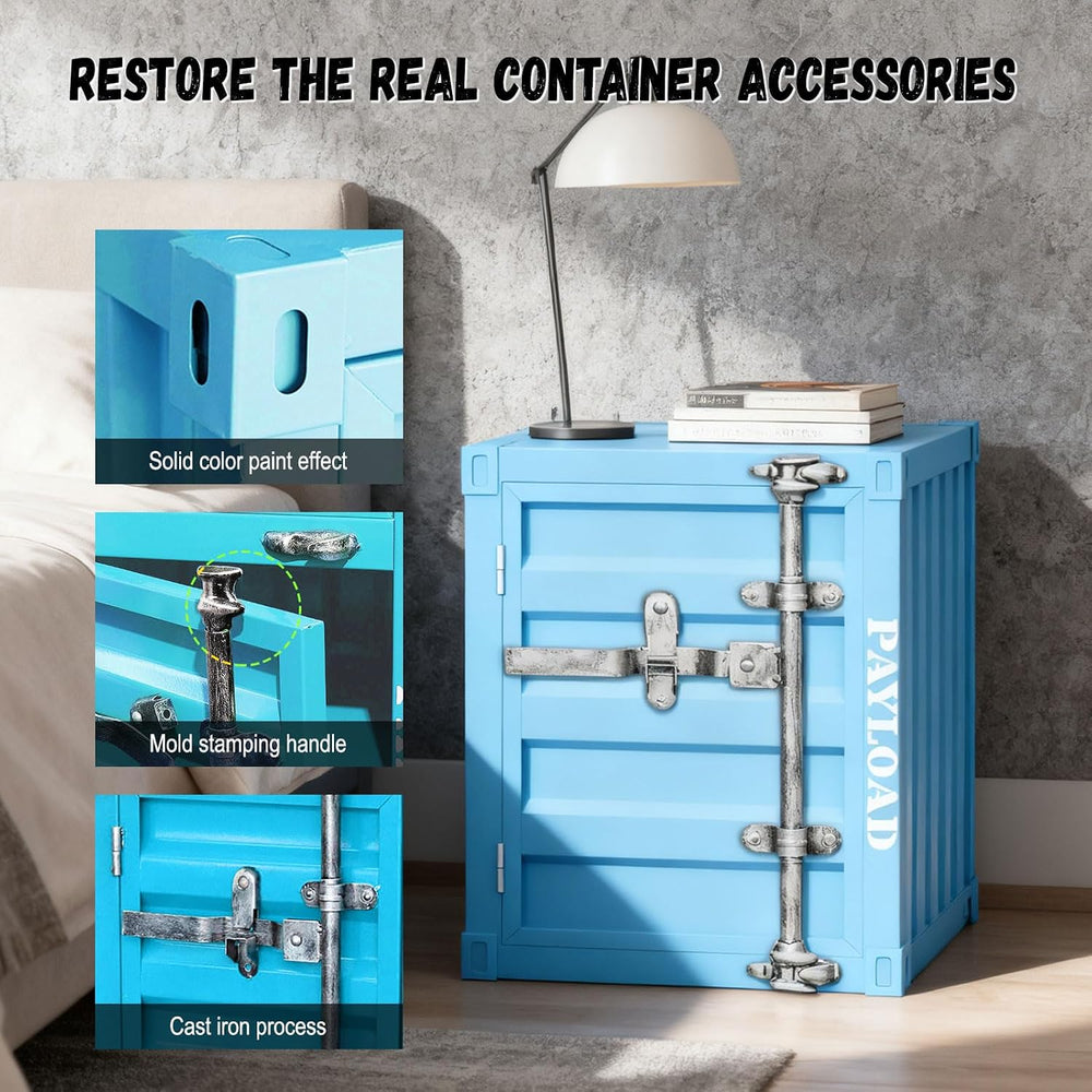 Metal Nightstand Industrial Storage Cabinet - Small Locking Container Side Ta...
