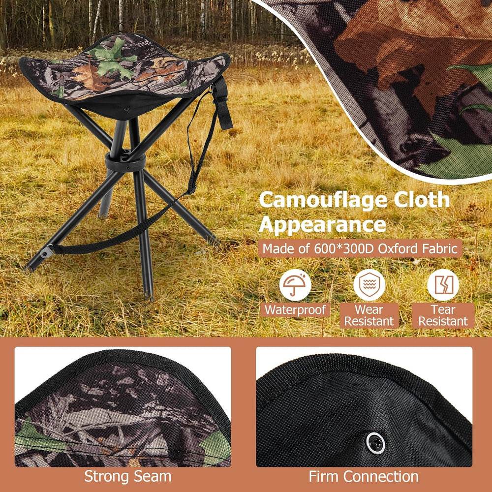 GYMAX 2 Pack Folding Stool, Portable Tripod Lightweight Hunting Stool with Sh...