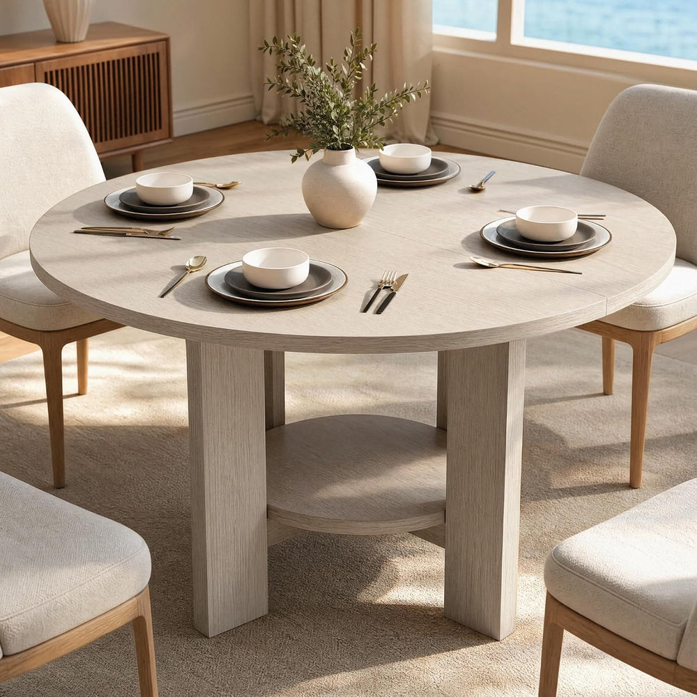 ModernMate 47 Inches Round Dining Table for 4-6 People, Wood Circle Kitchen T...