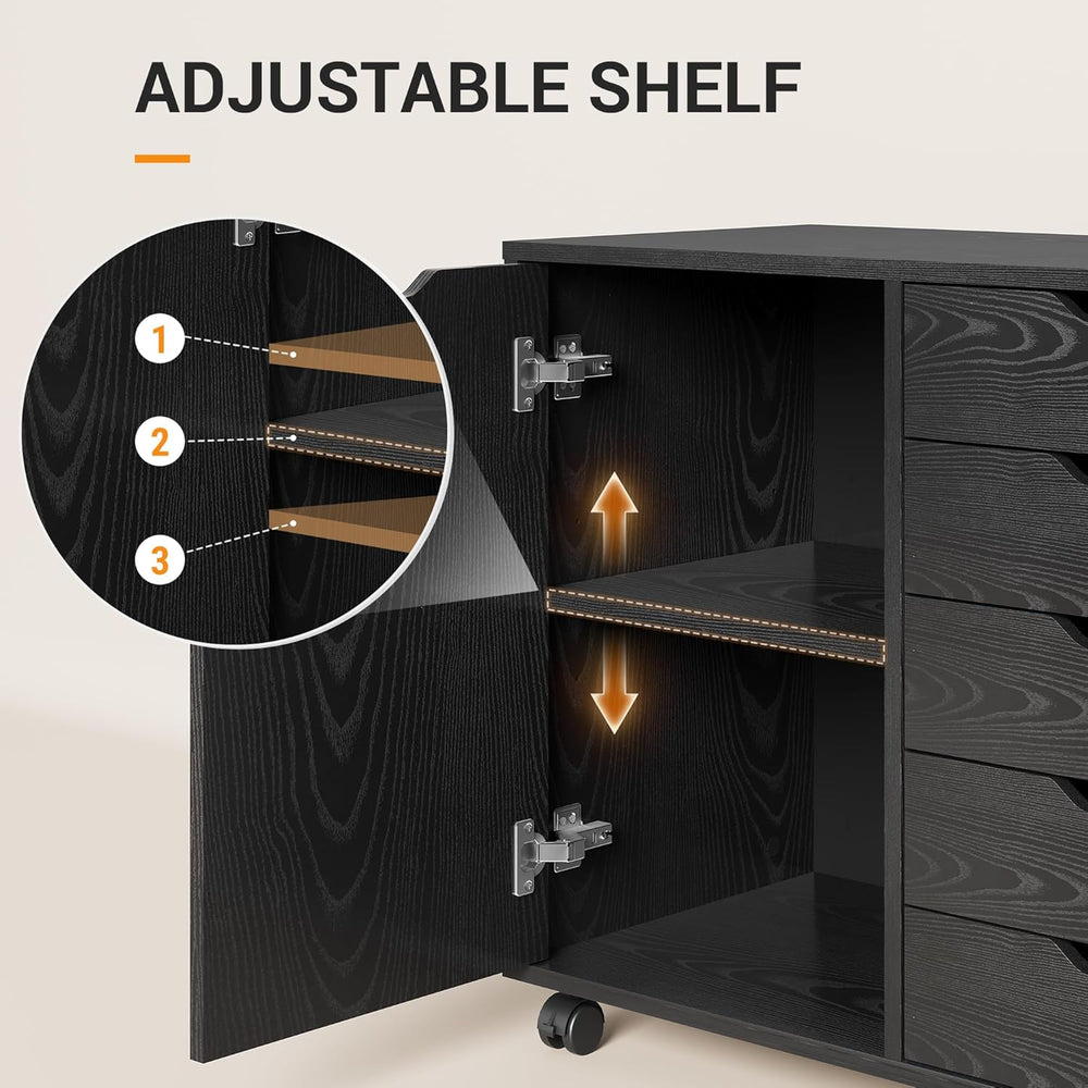 DEVAISE 5-Drawer Wood Drawer Cabinet, Office Storage Cabinet, Black | Craft S...
