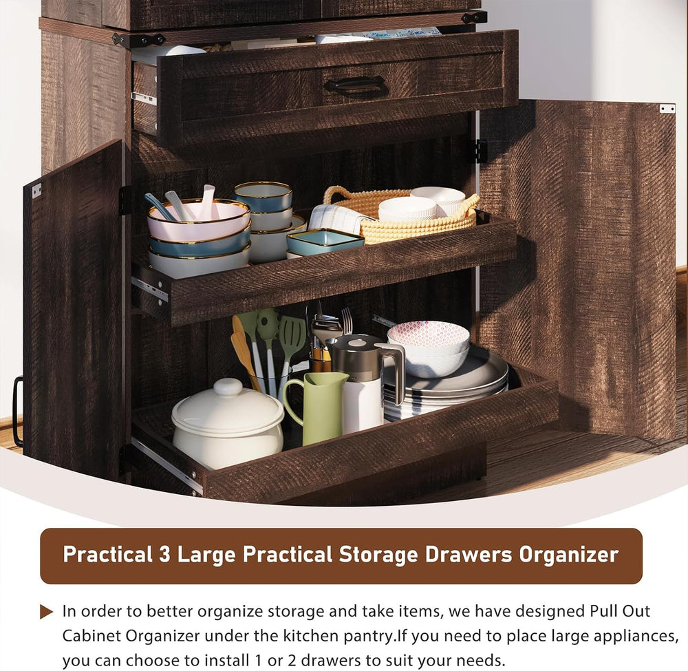 71" Tall Kitchen Pantry Cabinet with 3 Drawers,Farmhouse Storage Cabinet...