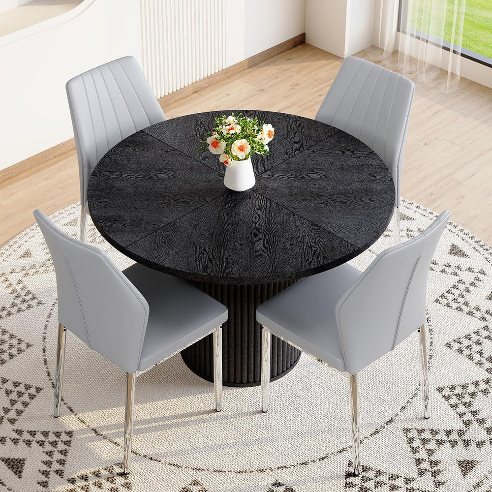 Round Dining Table Set for 4, Black Kitchen Table Set for 4 with 42''...