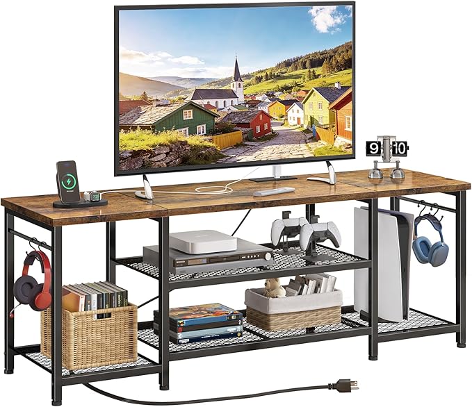 YGEOMER TV Stand for Up to 65 Inch TVs, Entertainment Center with Power Outle...