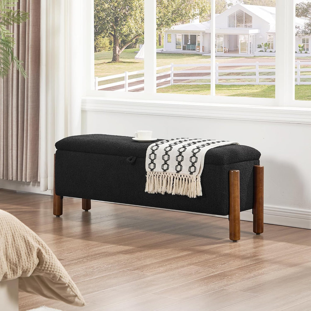 55'' Modern Storage Ottoman Benches | Walnut Wood Legs 26 Gallons Sto...