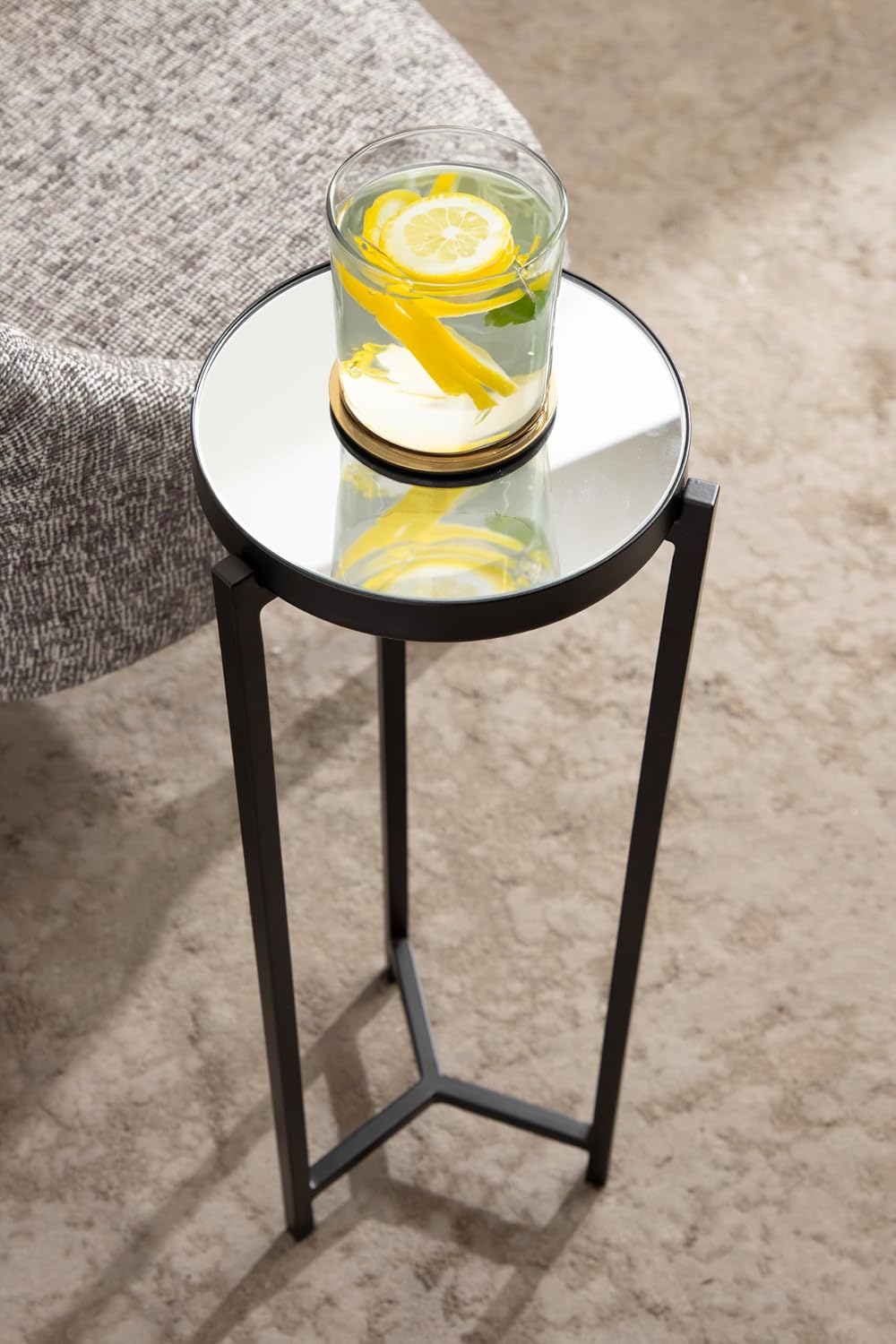 Kate and Laurel Aguilar Modern Mirrored Round Drink Table, 9 x 9 x 23, Black,...