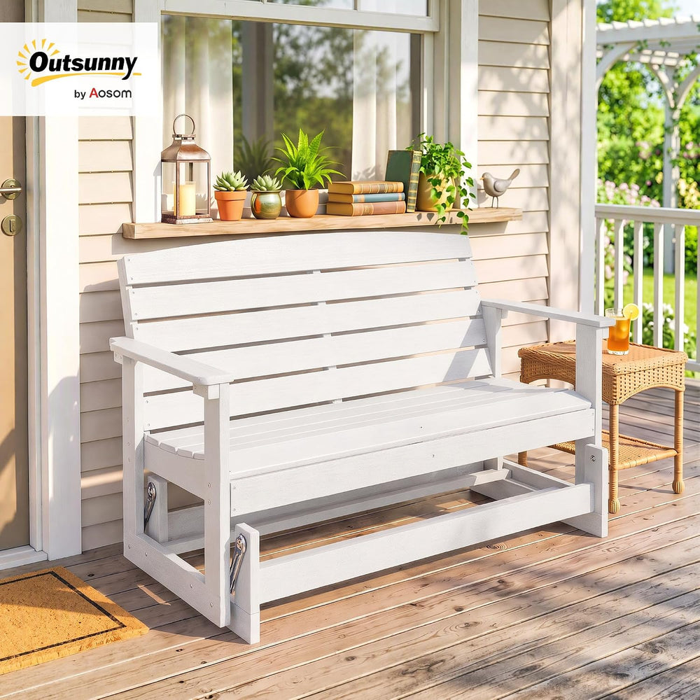 Outsunny 2-Person Outdoor Glider Bench HDPE Weather Resistant White