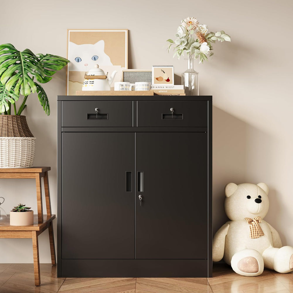 Locking Storage Cabinet, 36" H Metal Storage Cabinet, Metal Garage Stora...