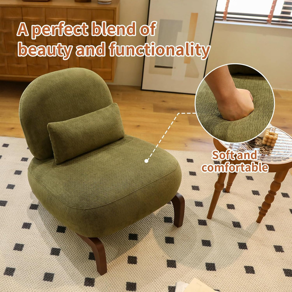 KEIKI Cute Comfy Accent Chair with Solid Wood Legs, Velvet Upholstered Single...