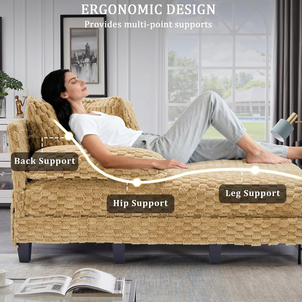 Faux Fur Oversized Chaise Lounge Indoor with Adjustable Backrest | 59 Inches ...