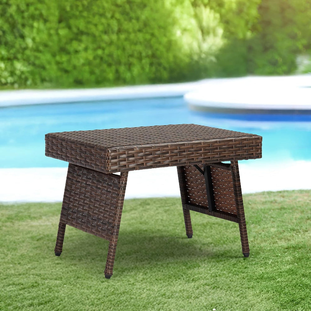 Portable Folding Wicker Table, Foldable Outdoor Coffee Table
