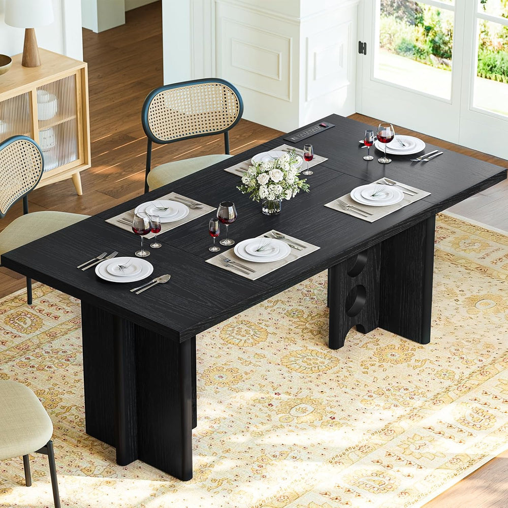 Dining Table for 4 People, Rectangle Kitchen Table with Elegant Design Legs, ...
