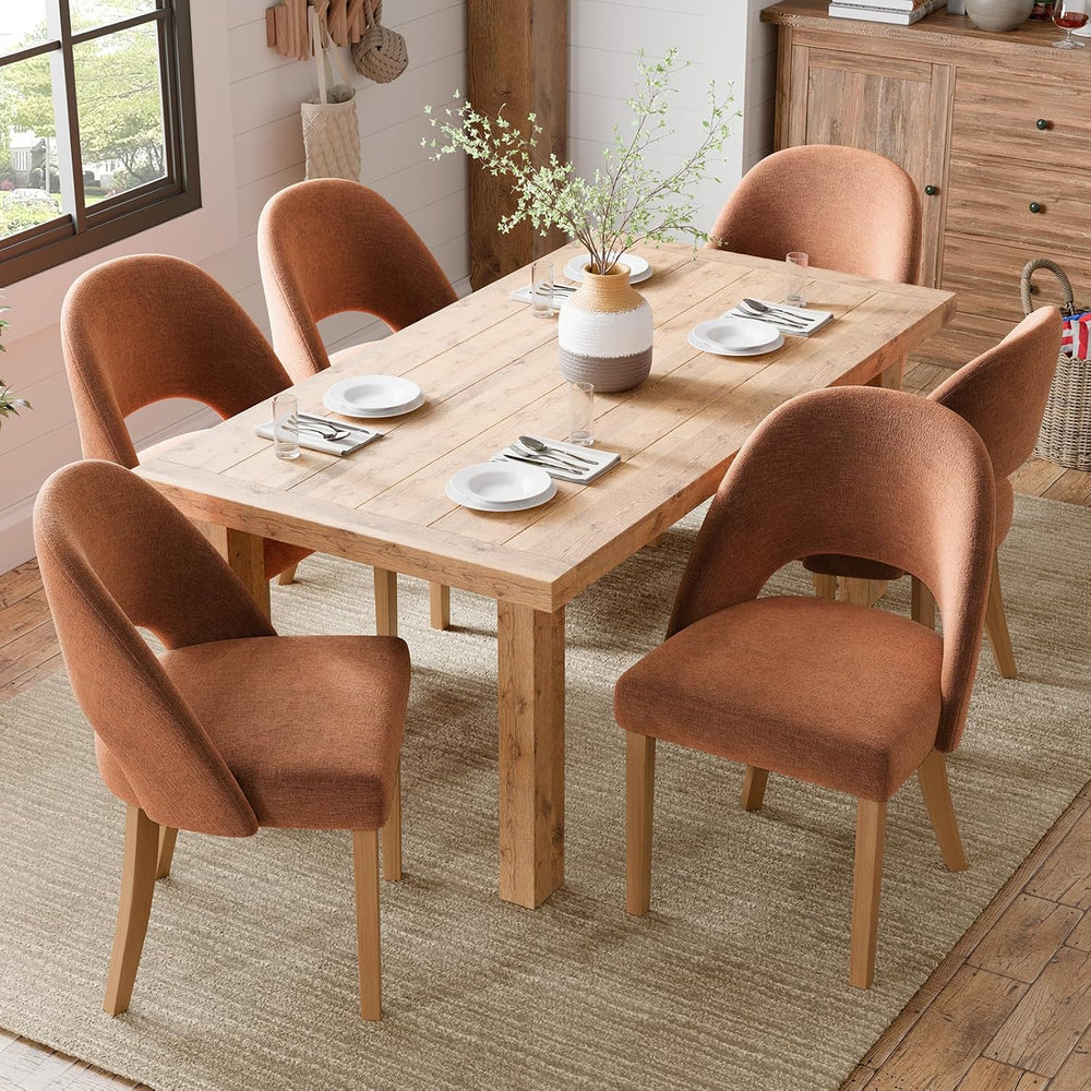 Wooden Dining Chairs Set of 2, Upholstered Modern Chenille Dining Room Chair ...