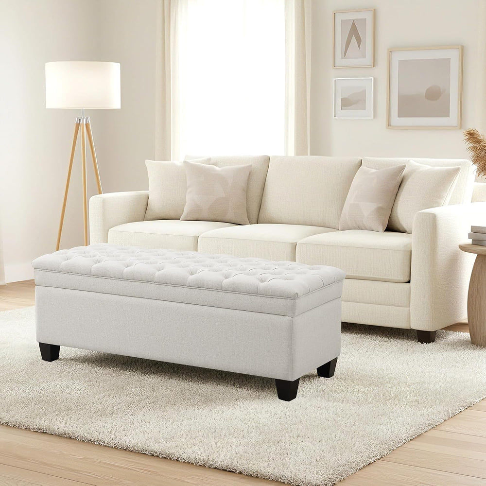 50" Storage Ottoman Bench, Rectangular End of Storage Bench, Upholstered...