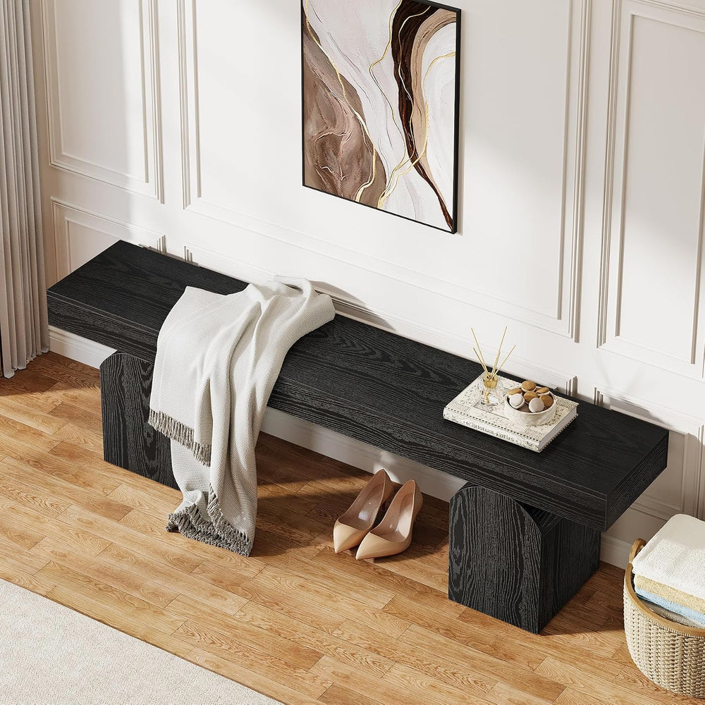 Tribesigns Entryway Bench, 59" Long Black Shoe Bench with Arched Bases, ...