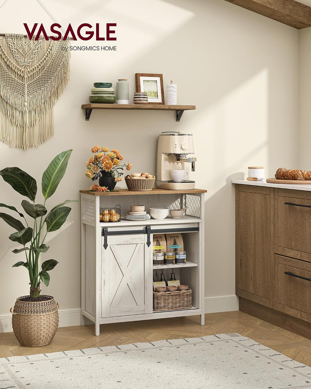 VASAGLE Buffet Cabinet, Coffee Bar Storage Cabinet, Sideboard with 1 Sliding ...