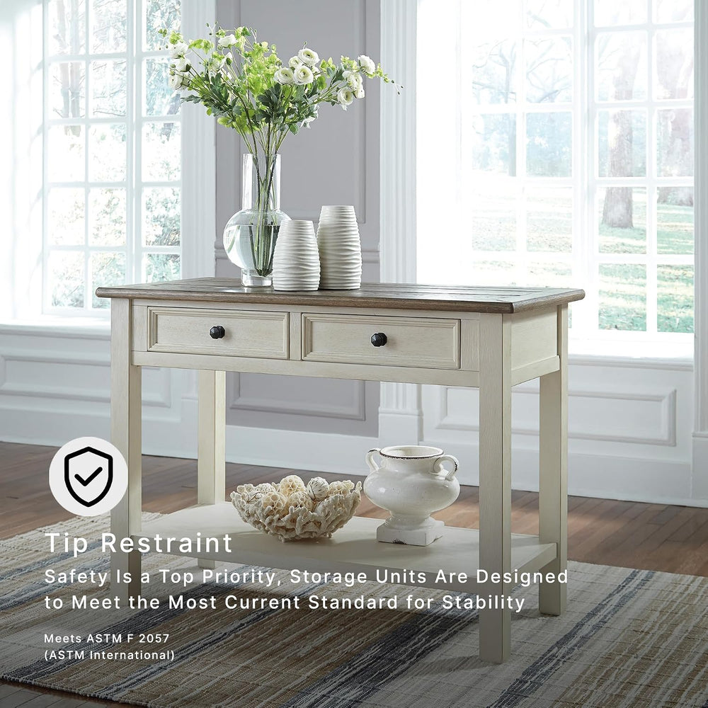 Signature Design by Ashley Bolanburg Farmhouse Sofa Console Table, White | Tw...