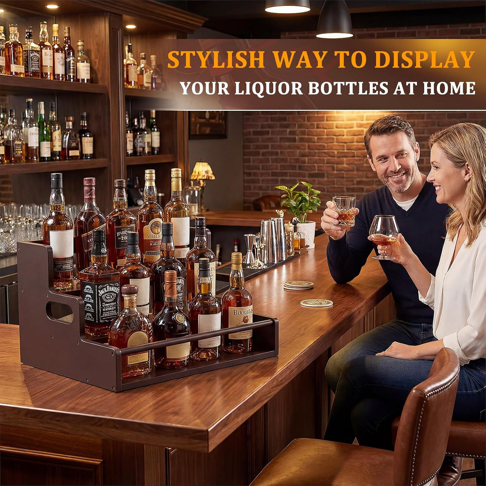 Bamboo Liquor Bottle Display Shelf, 3 Tier Coffee Syrup Rack Organizer, Count...