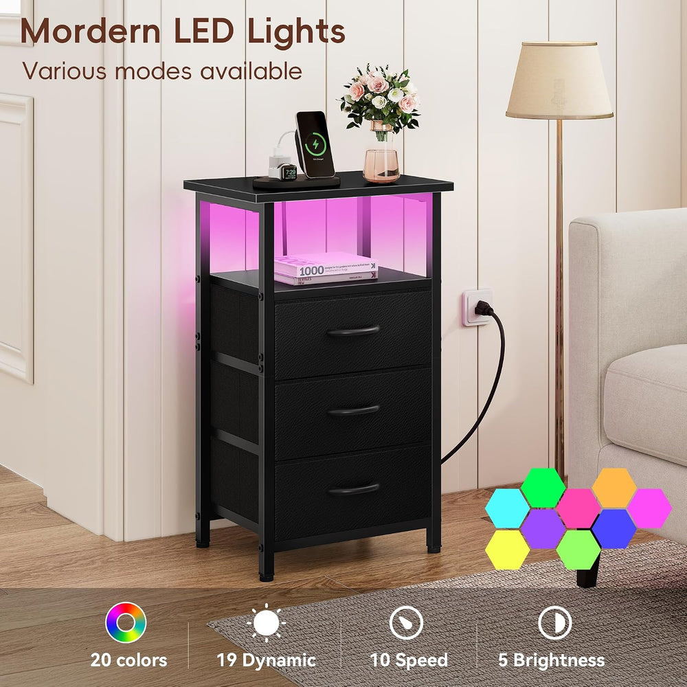 Vagusicc Night Stand Set 2 with Charging Station, LED Nightstand for Bedroom,...