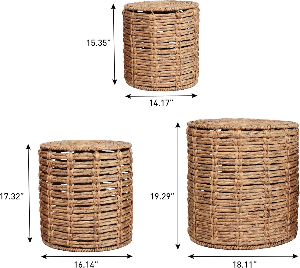 JONATHAN Y Zaria Woven Water Hyacinth 3-Piece Nesting Round Table, Natural | ...