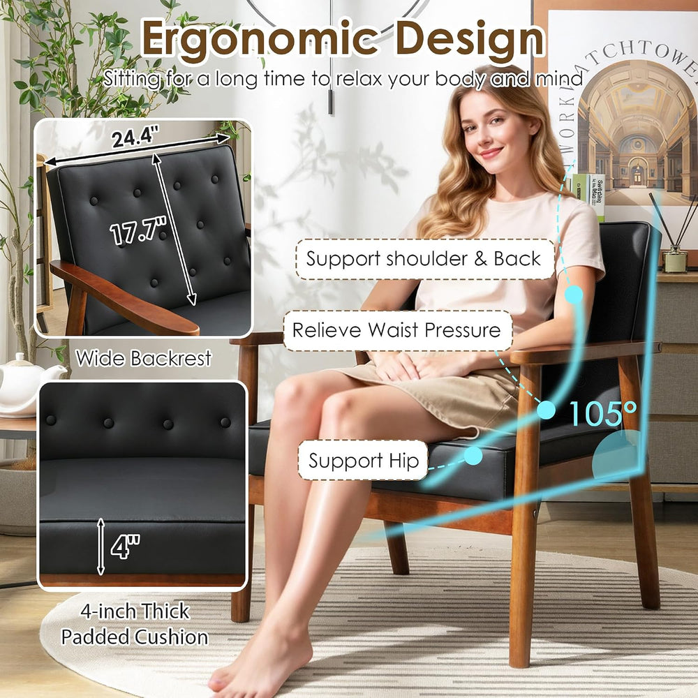 Waiting Room Accent Chairs Set of 2, Black Leather ArmChairs, Office Guest | ...