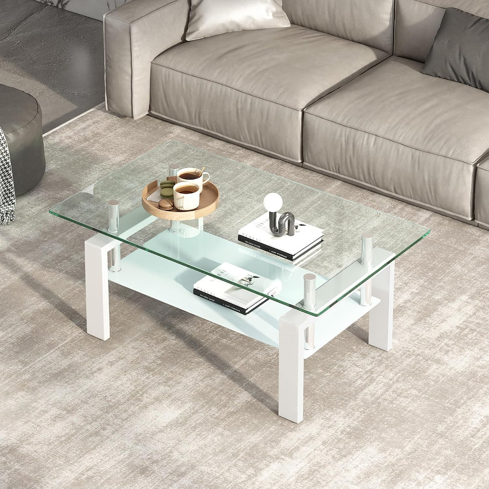 Tempered Glass Coffee Table Set of 3 Coffee Table and End Tables Set,Living R...