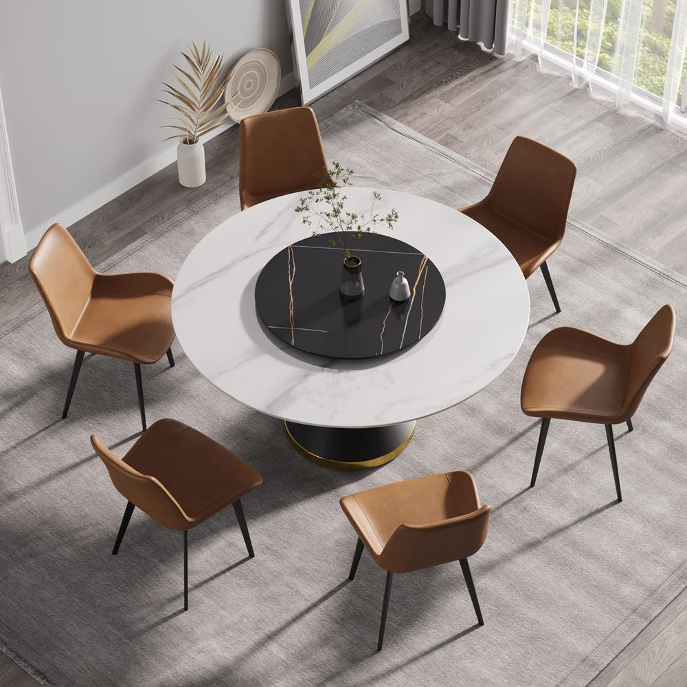 Montary 59” Modern Round Dining Table for 8, Artificial Marble Kitchen Table ...