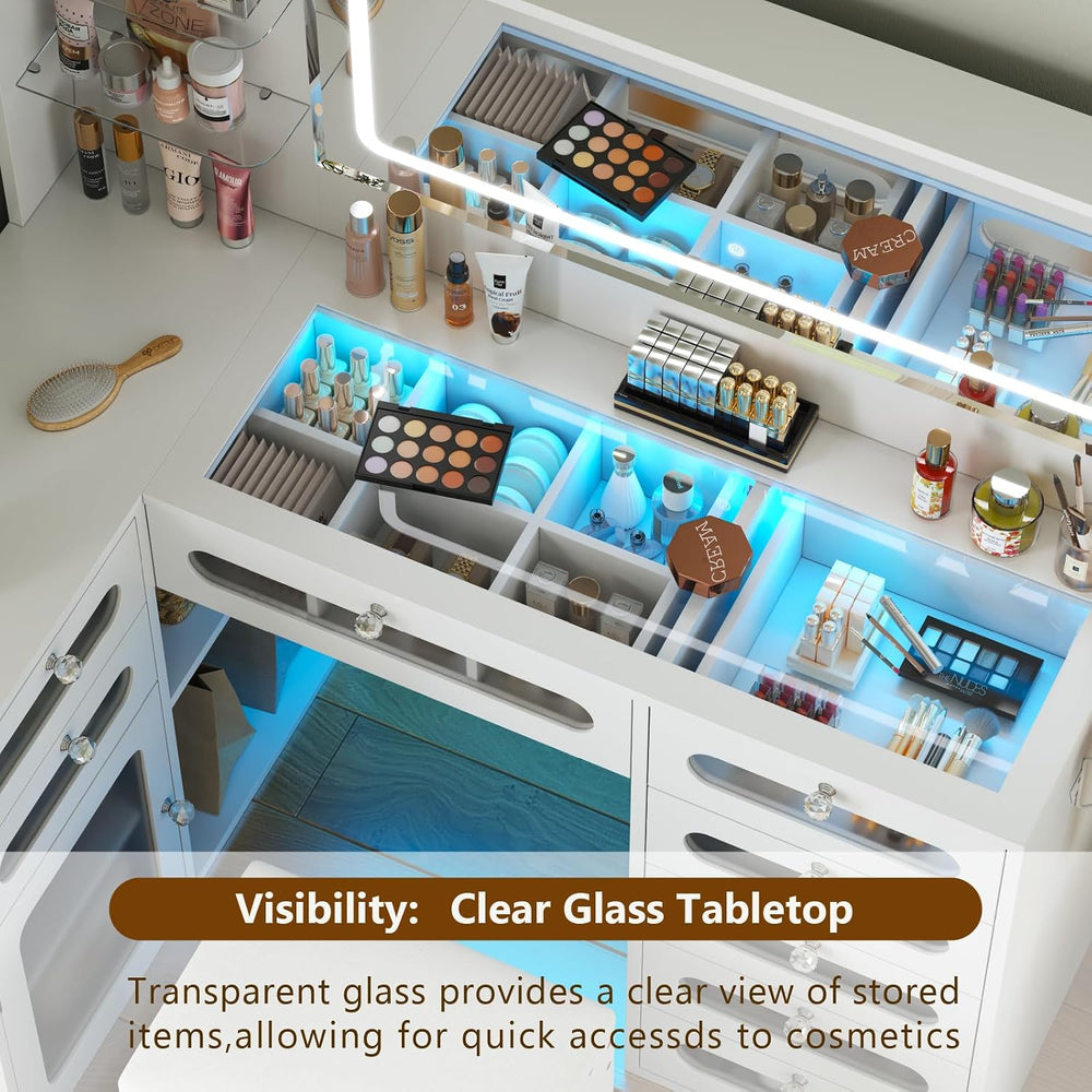 Makeup Vanity for Women with Mirror and Lights, 8 Drawers Big Modern Vanity ,...