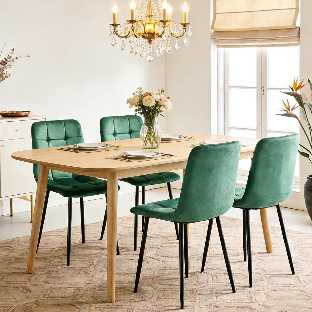 Velvet Dining Chairs Set of 4, Mid Century Upholstered Green Dining Room Chai...