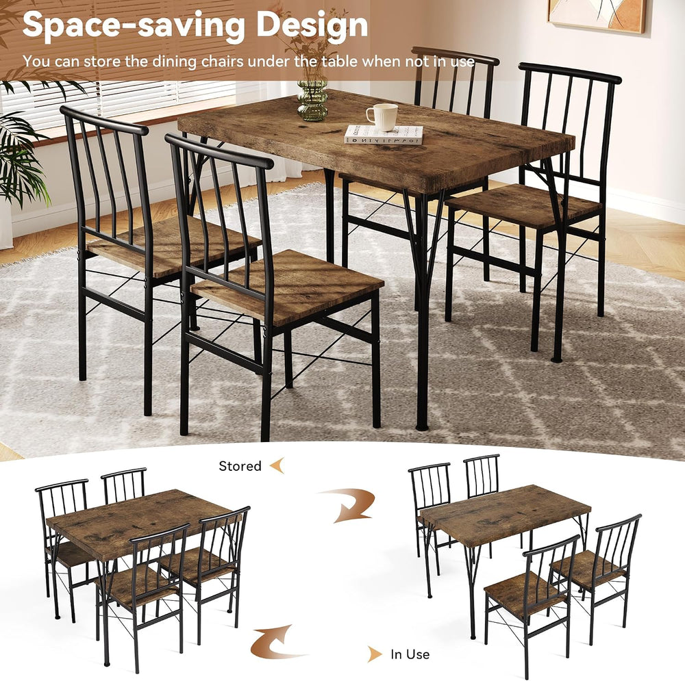 Dining Table Set for 4 with 1.6" Thick Tabletop, 5-Piece Kitchen Table S...