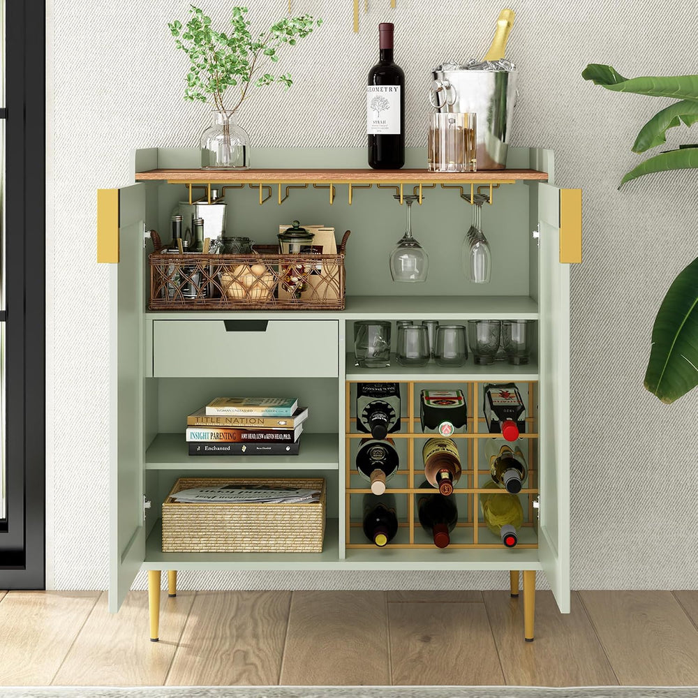ARTPOWER Coffee Bar Cabinet with Wine Rack&Glass Holder, Sage Green