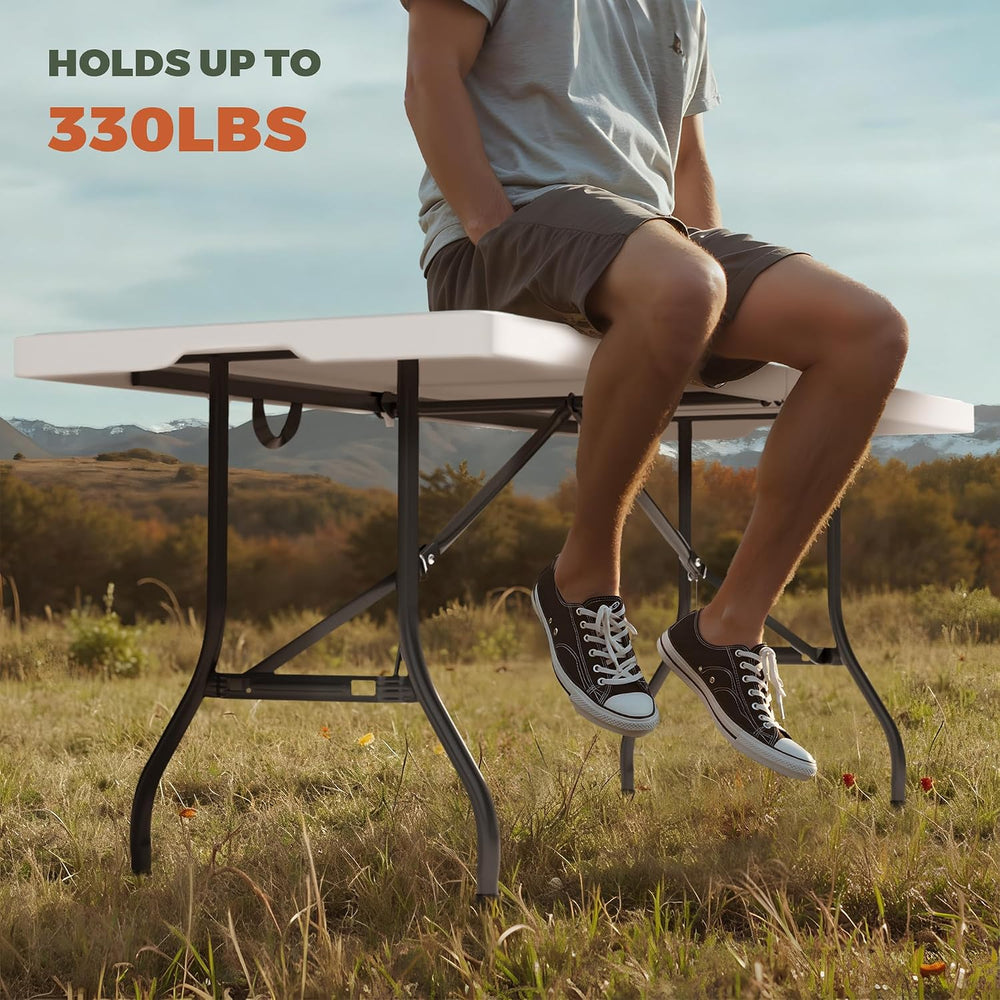 6 Foot Folding Table, Sturdy 330LBS Capacity, Reinforced Steel Legs, Foldable...