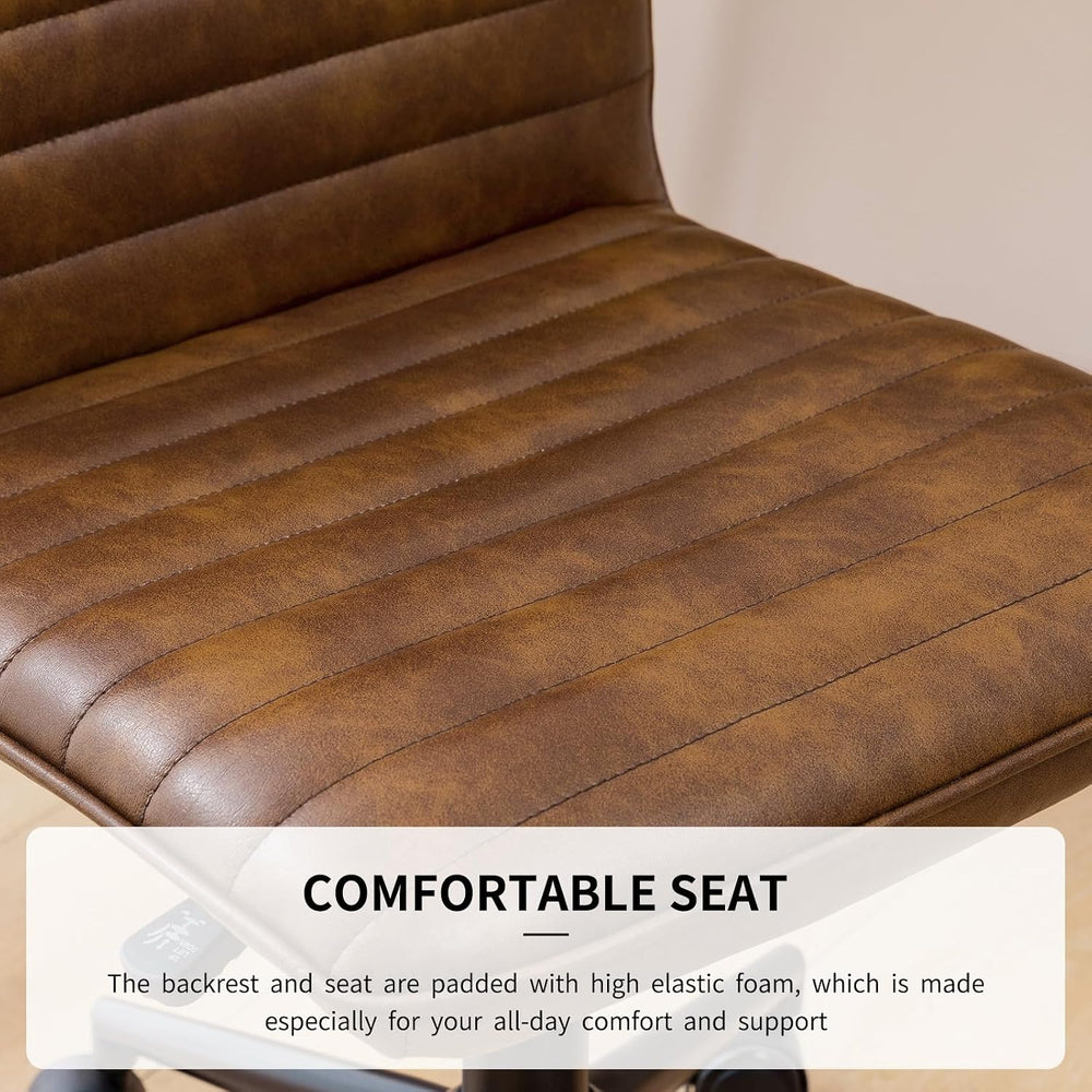 Furnimart Armless Swivel Rolling Desk Chair, Adjustable Faux Leather Vanity C...
