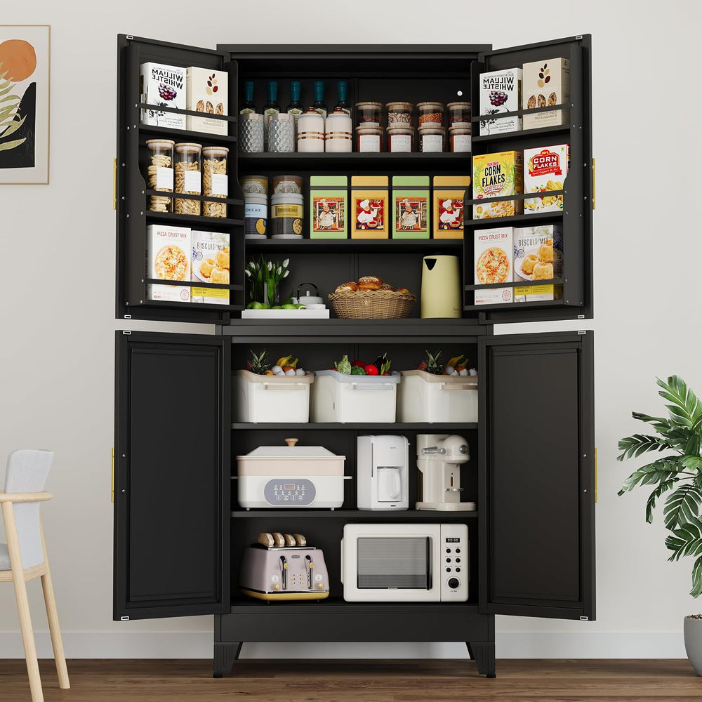 PAOFIN 75" H Metal Storage Cabinet, Pantry with 6 Door Shelves and 4 Adj...