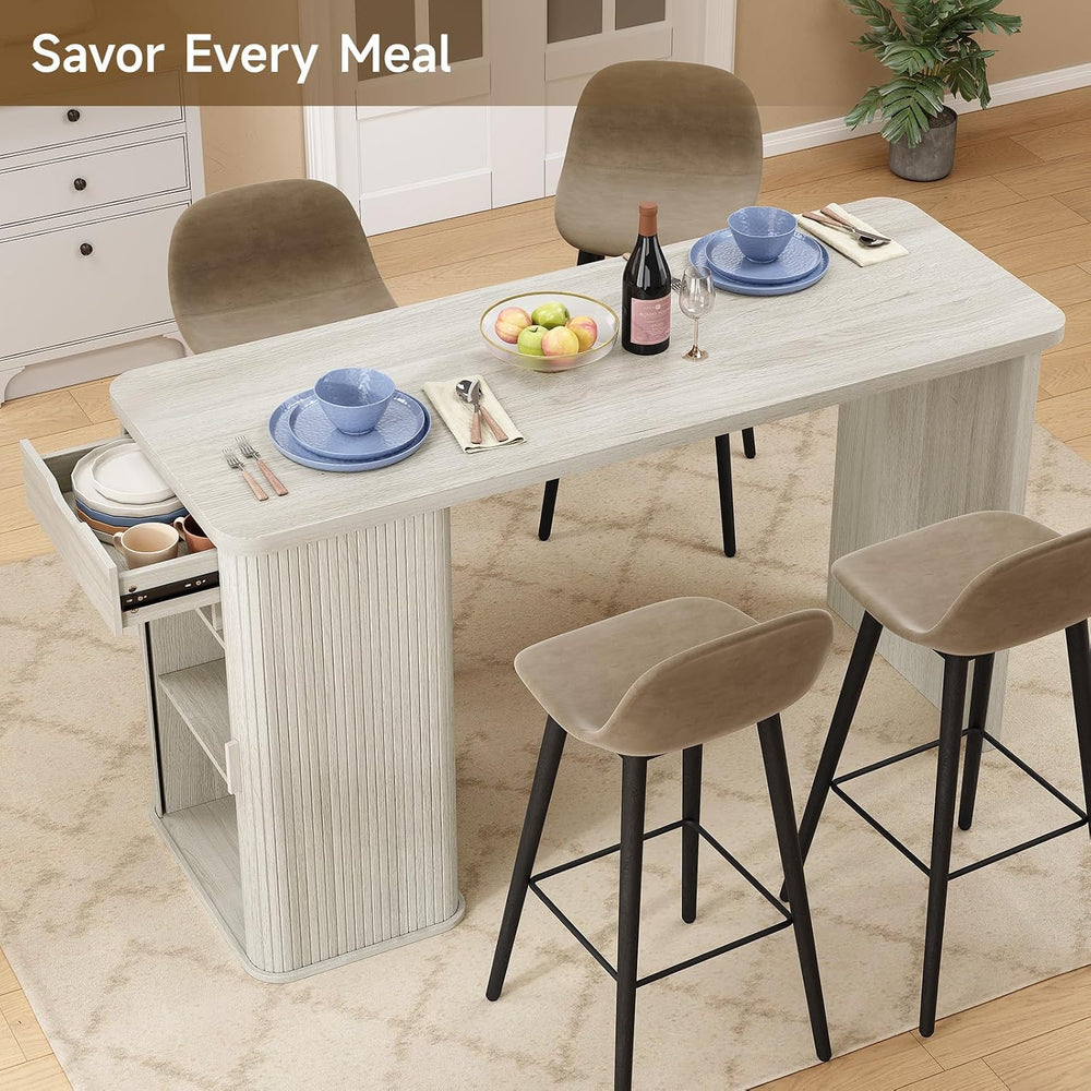 59 Inch Fluted Kitchen Island with Storage White