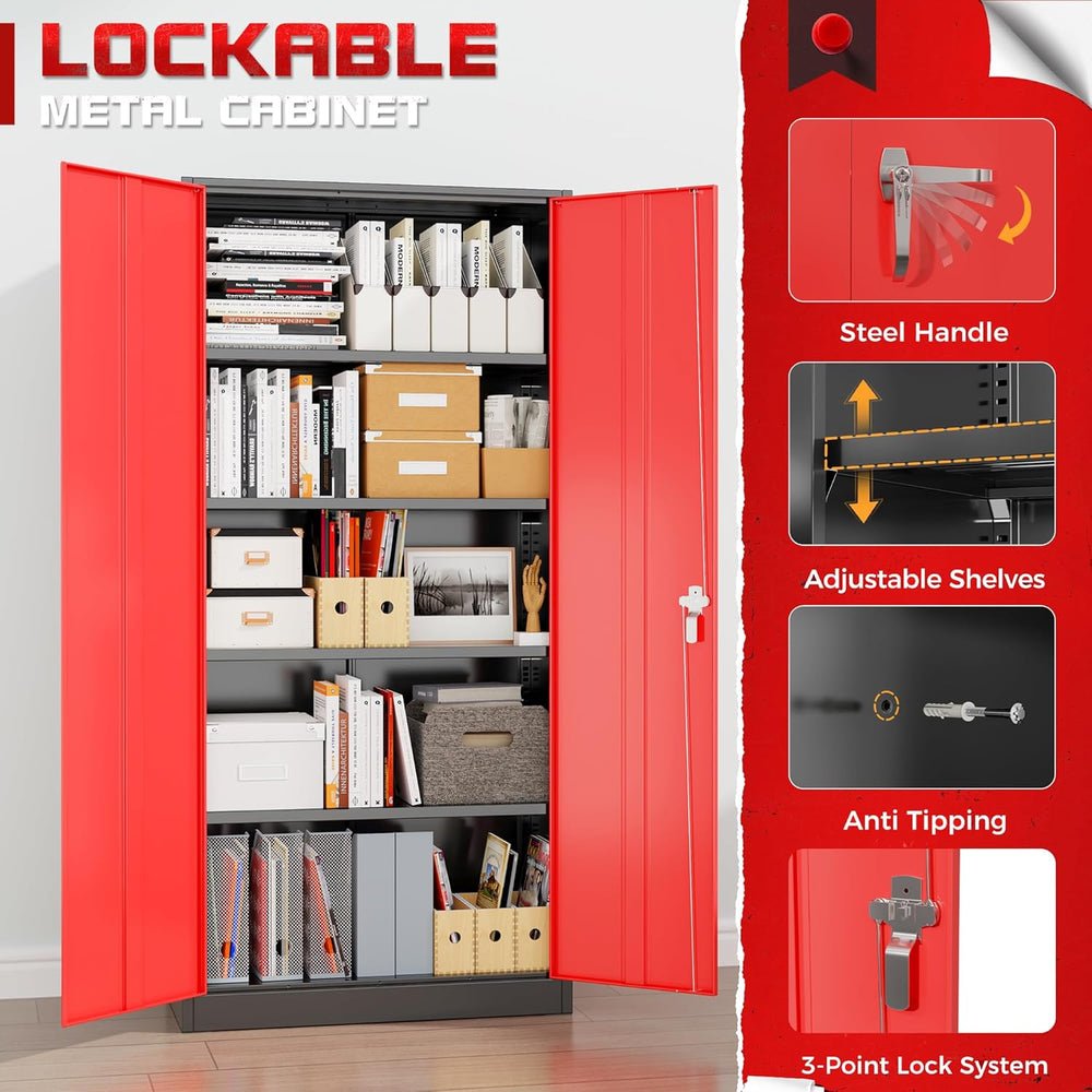 Bonusall 72" Metal Garage Storage Cabinet, Heavy-Duty Steel Cabinet with...