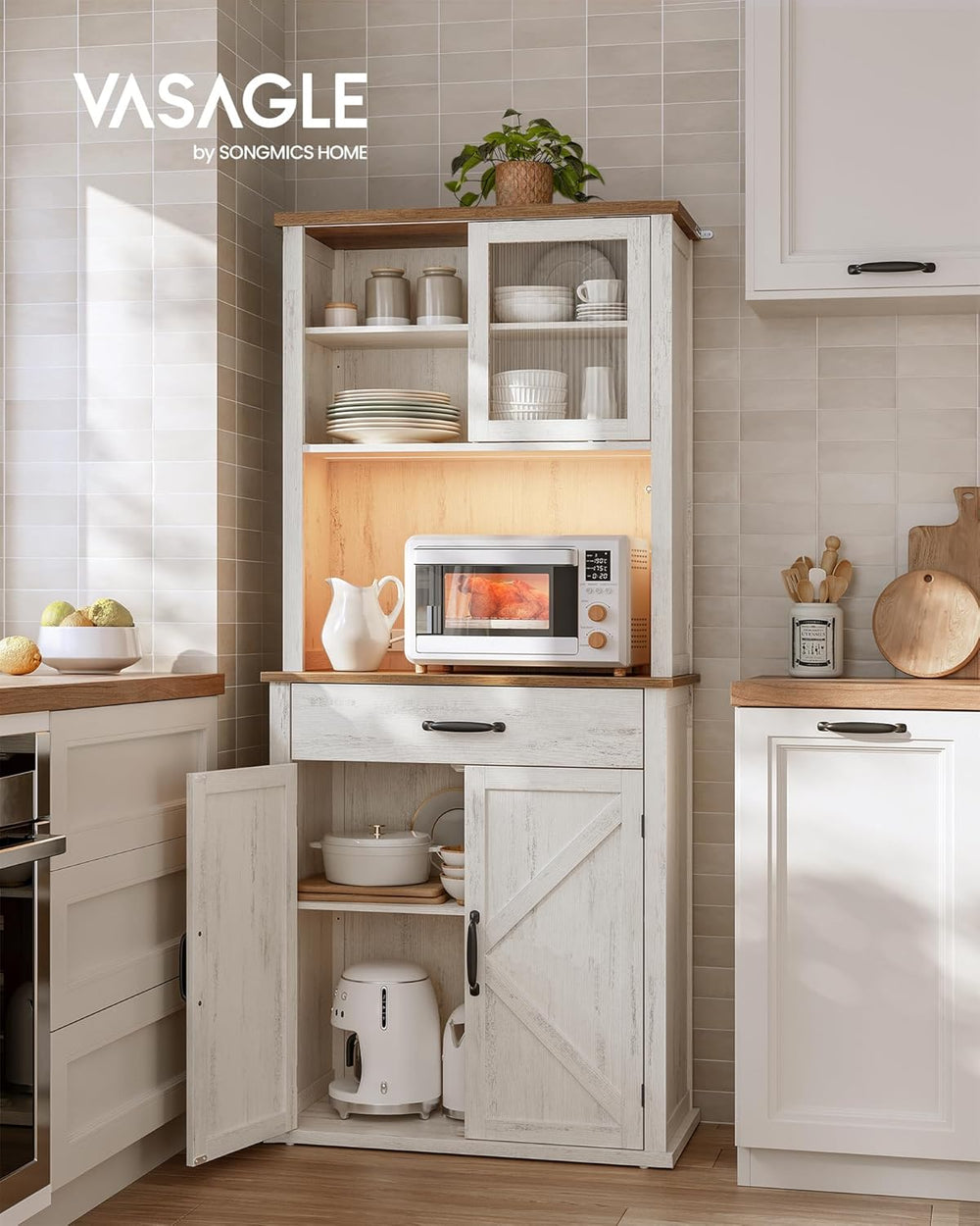 VASAGLE LIRY Collection - 71-Inch Tall Kitchen Pantry Cabinet with Lights and...