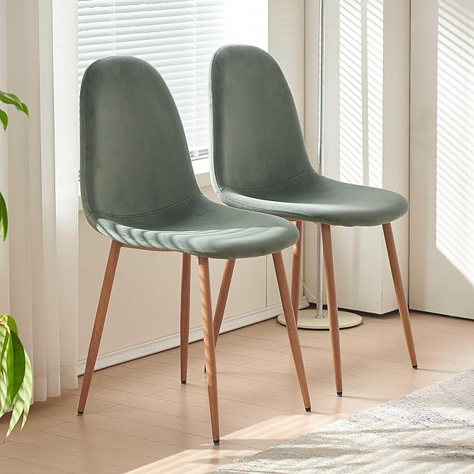 NORDICANA Set of 4 Dining Kitchen Mid-Century Modern Chairs with Metal Legs a...