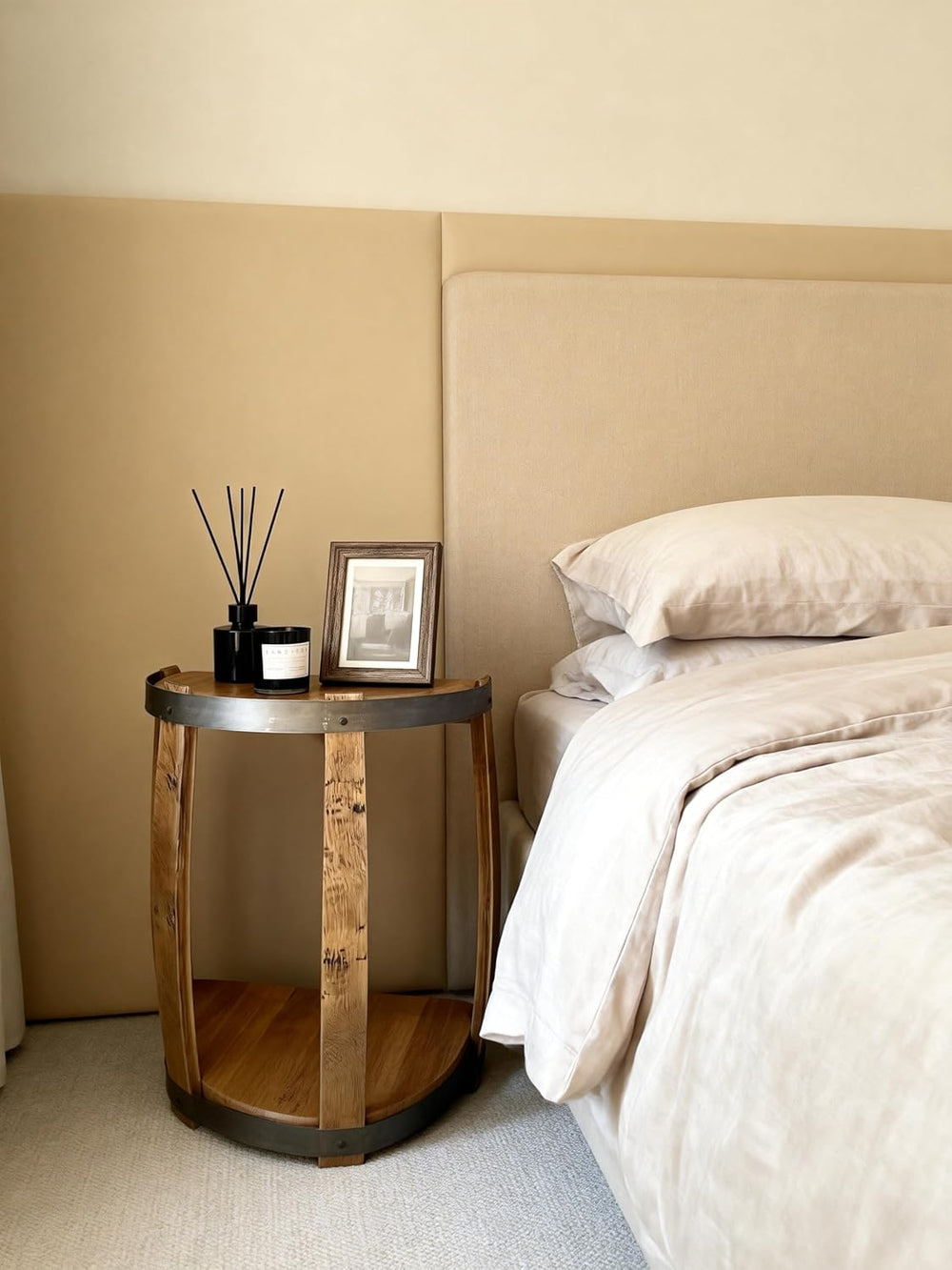 24Inch Half Whiskey Barrel Side Table,Whiskey Barrel End Table, Whiskey Barre...