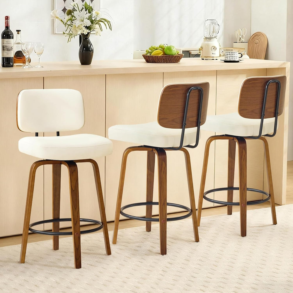 Counter Height Bar Stools Set of 3, 26+inch Swivel Faux Leather Barstool with...