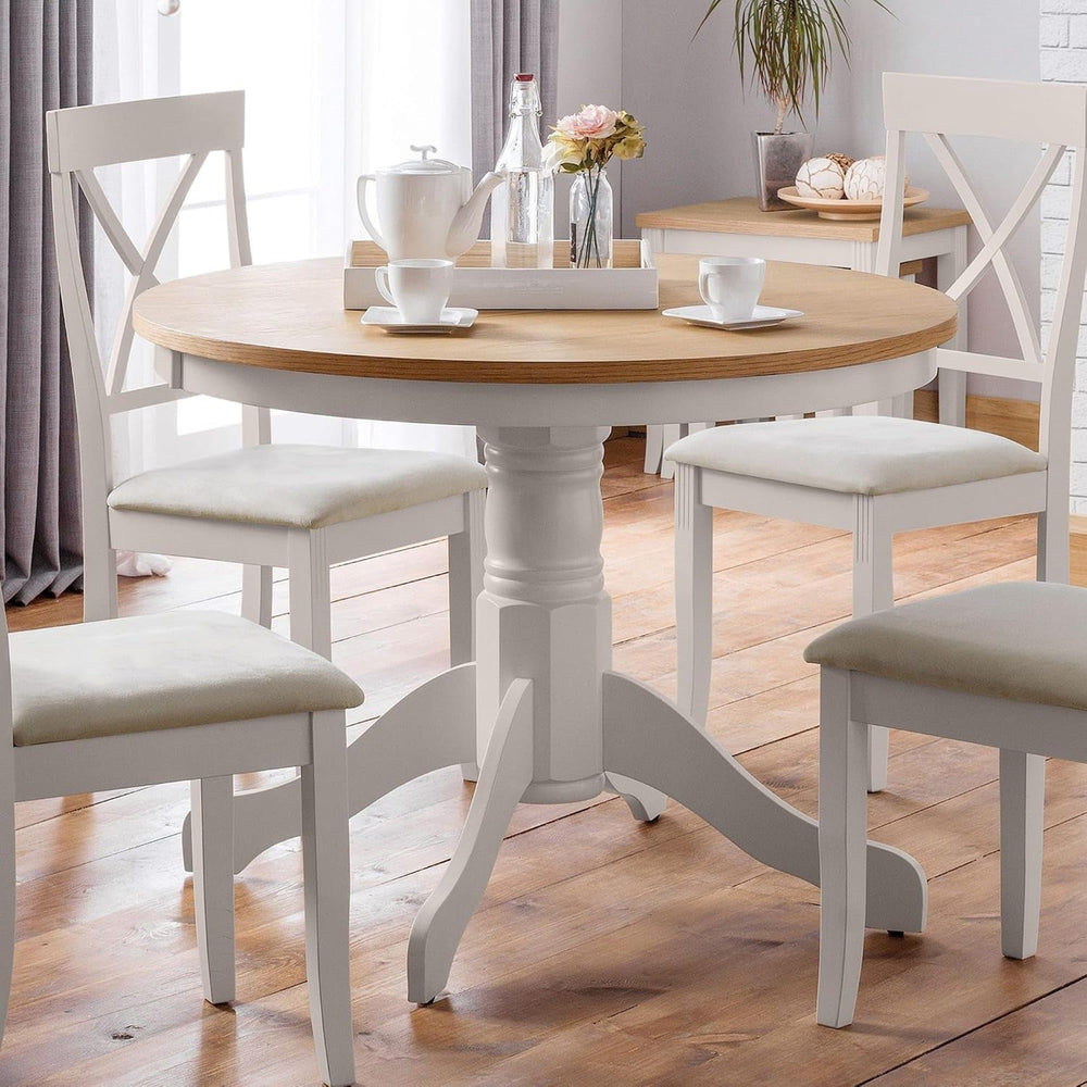 Julian Bowen Davenport Round Pedestal Table, Grey/Oak - H74.5xW106xD106cm | T...