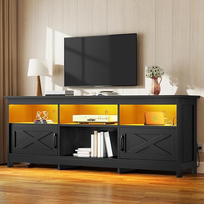 YITAHOME TV Stand for 80/75/70 Inch TVs with LED Lights, Farmhouse Entertainm...